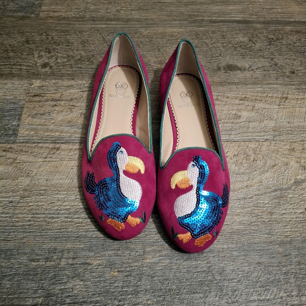 Rara Avis Womens Shoes Suede Smoking Loafers Sequined Dodo Bird Plum 8 w Rara